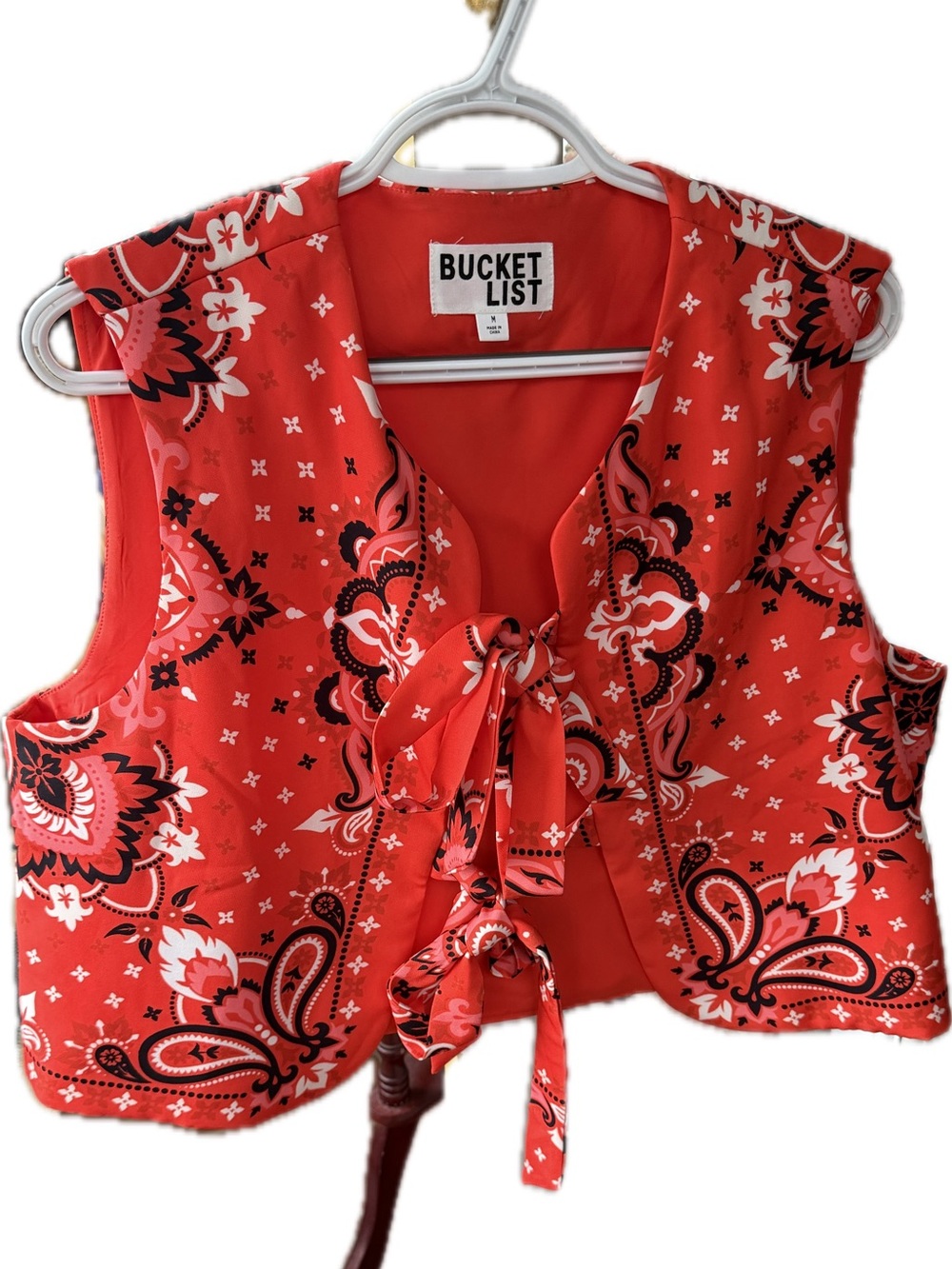 Bucket List Red Bandana Print Tie Front Vest | Western Cropped Top Size M